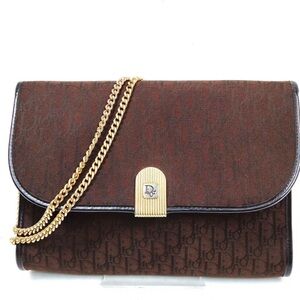 Dior Vintage Brown Monogram Clutch with Gold Chain